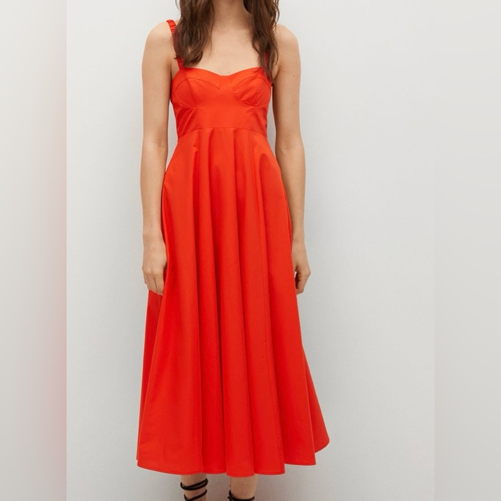 Mango Red Sleeveless Sweetheart Midi Dress